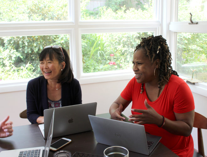 women collaborating with a client